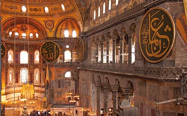 The interior of the Hagia Sophia Mosque in Istanbul, Turkey